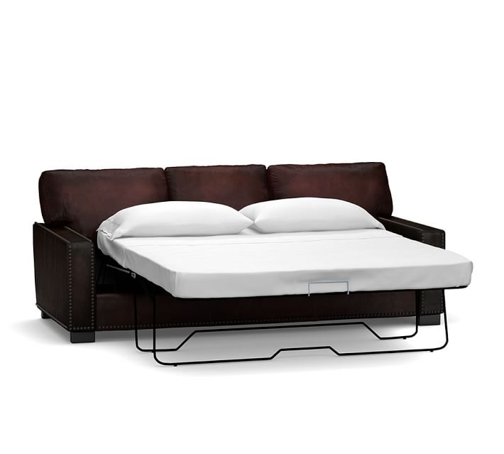 Turner Square Arm Leather Sleeper Sofa with Nailheads | Pottery Barn Turner Square Arm Leather Sleeper Sofa with Nailheads | Pottery Barn