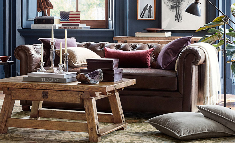 How To Decorate A Leather Couch Pottery Barn