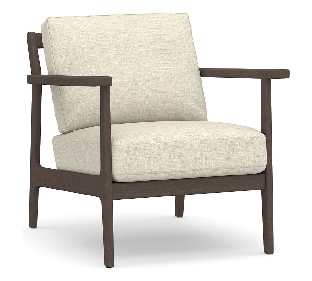 Online Designer Combined Living/Dining Cody Upholstered Armchair with Drifted Brown Frame, Down Blend Wrapped Cushions, Basketweave Slub Oatmeal