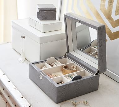 Personalized McKenna Leather Medium Jewelry Box, Blush