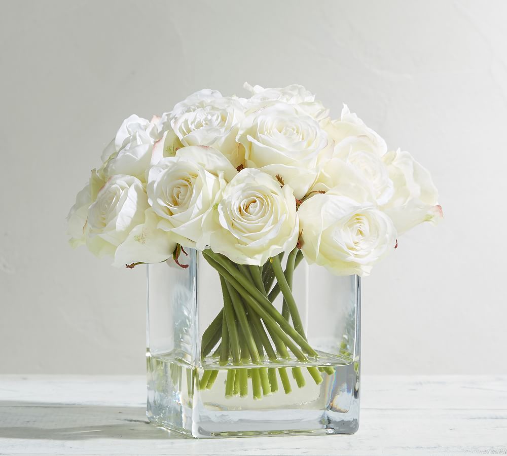 Online Designer Combined Living/Dining Faux Composed Roses in Square Vase