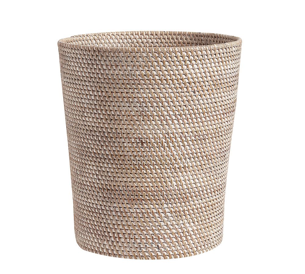 Online Designer Bathroom White Wash Tava Handwoven Rattan Wastebasket