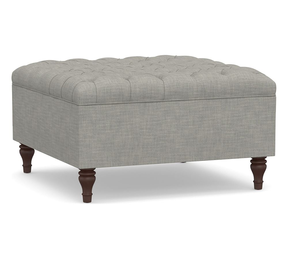 Online Designer Combined Living/Dining Lorraine Upholstered Tufted Square Storage Ottoman, Premium Performance Basketweave Light Gray