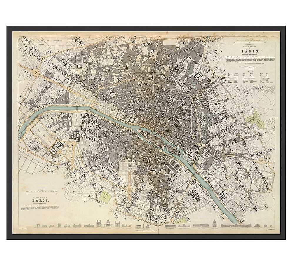 Online Designer Living Room Vintage Inspired Paris Map Framed Print, 41 x 32