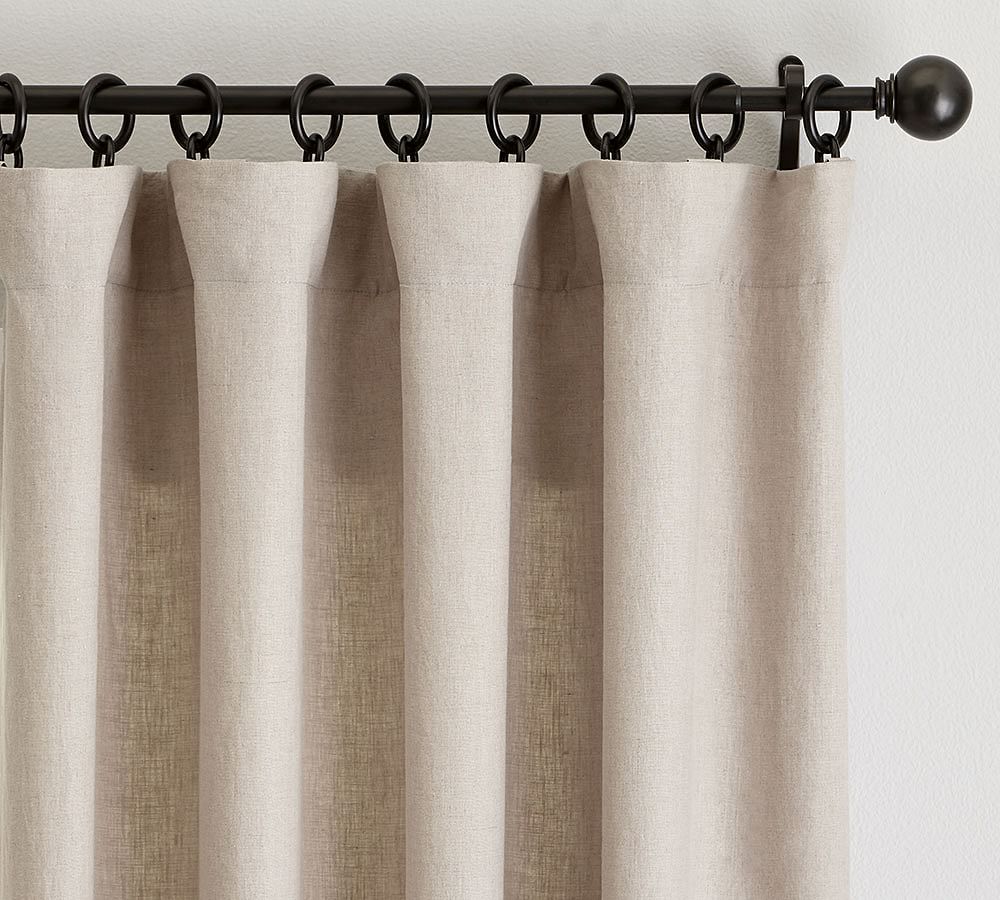 Online Designer Combined Living/Dining Custom Belgian Flax Linen Rod Pocket Blackout Curtain, Dark Flax, 98 x 102''