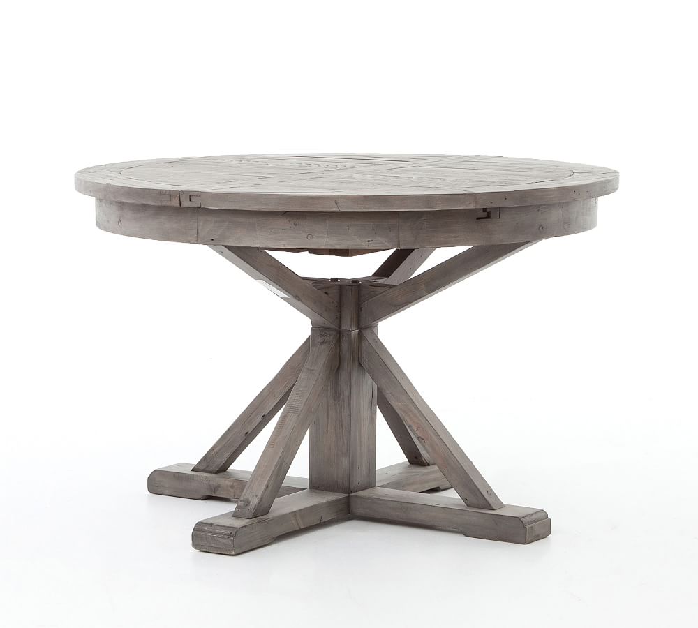 Online Designer Kitchen Hart Round Reclaimed Wood Pedestal Extending Dining Table, Black Olive, 47.5