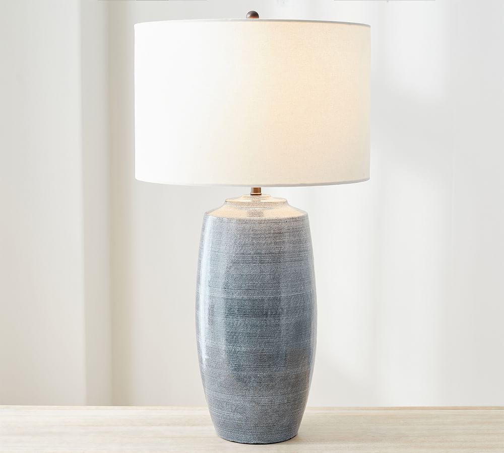 Online Designer Other Marin Ceramic Table Lamp, Blue with White Large SS Gallery Shade, Medium