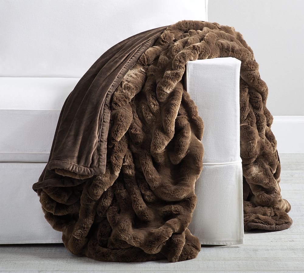 Online Designer Other Faux Fur Ruched Throw, 60 x 80