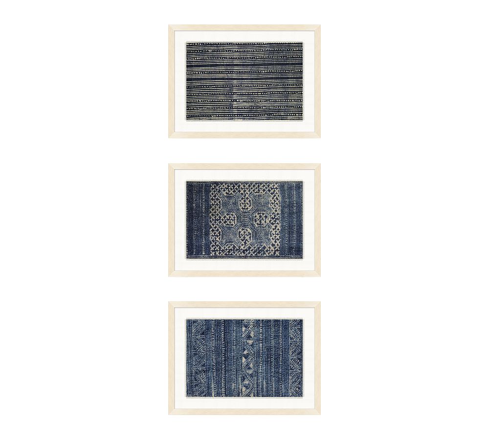 Online Designer Other Indigo Batik Framed Paper Print, Set of 3