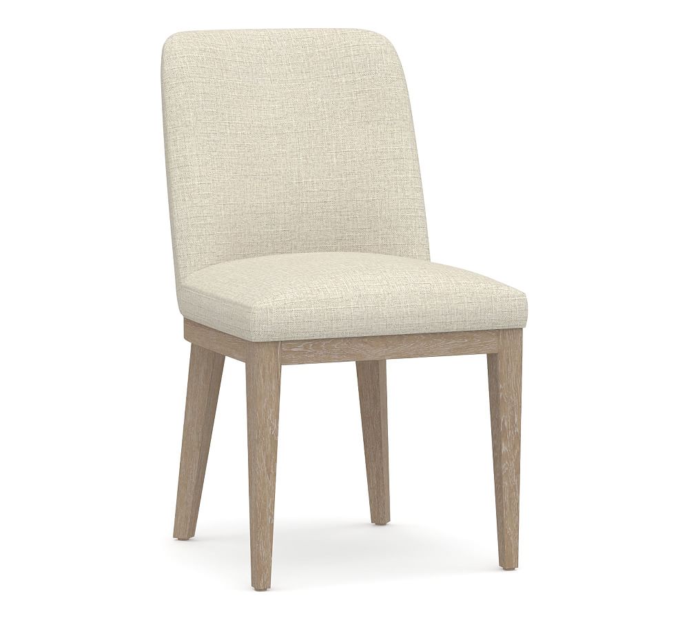 Online Designer Living Room Layton Upholstered Dining Side Chair, Seadrift Leg, Basketweave Slub Oatmeal