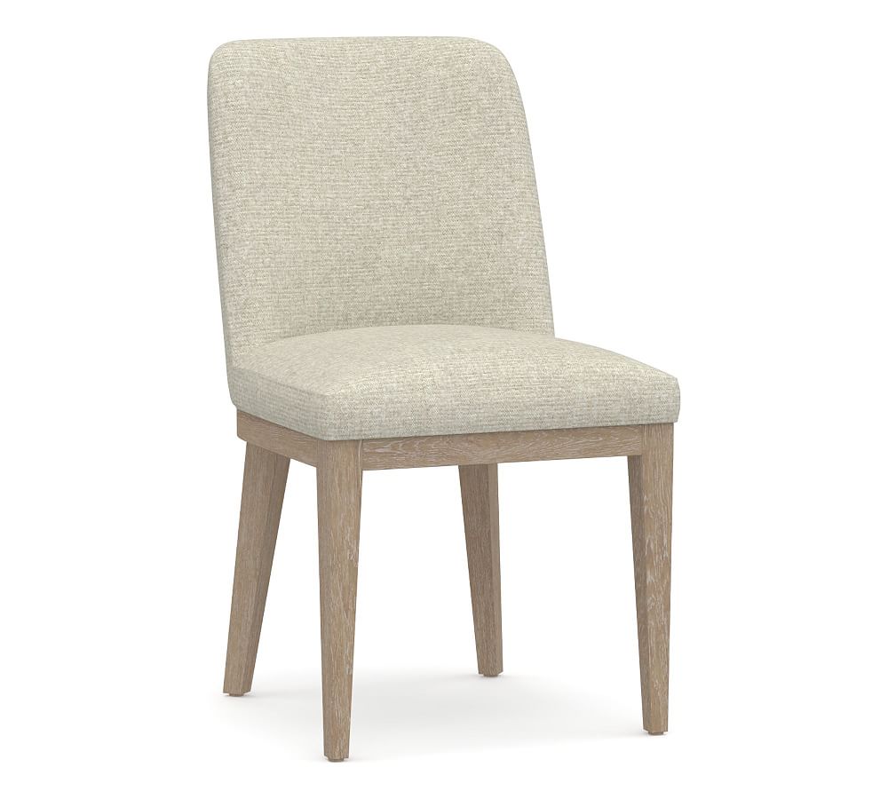Online Designer Dining Room Layton Upholstered Dining Side Chair, Seadrift Leg, Performance Heathered Basketweave Alabaster White