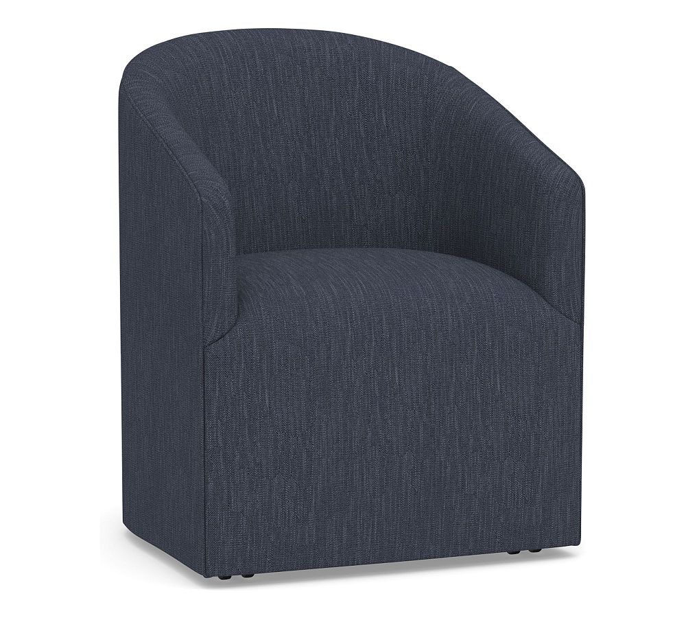 Online Designer Combined Living/Dining Baldwin Upholstered Barrel Back Dining Armchair, Performance Heathered Tweed Indigo