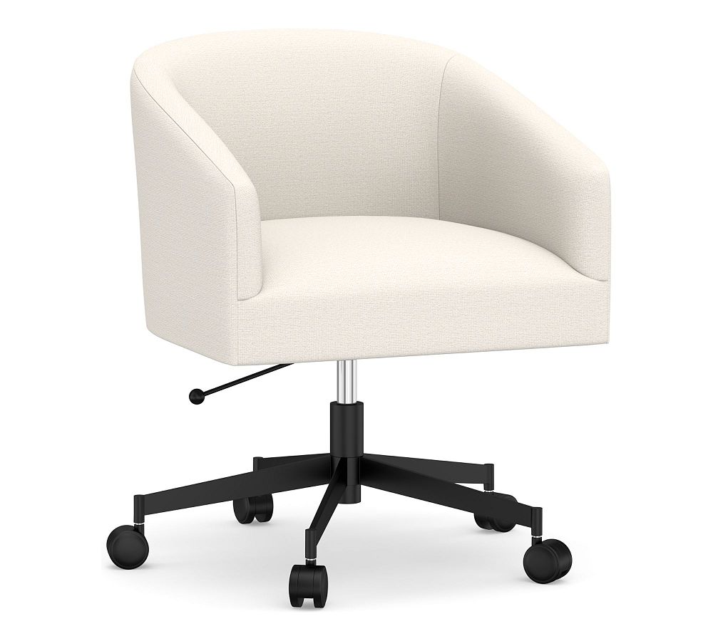 Online Designer Other Baldwin Upholstered Tufted Swivel Desk Chair, Black Base, Performance Chateau Basketweave Ivory