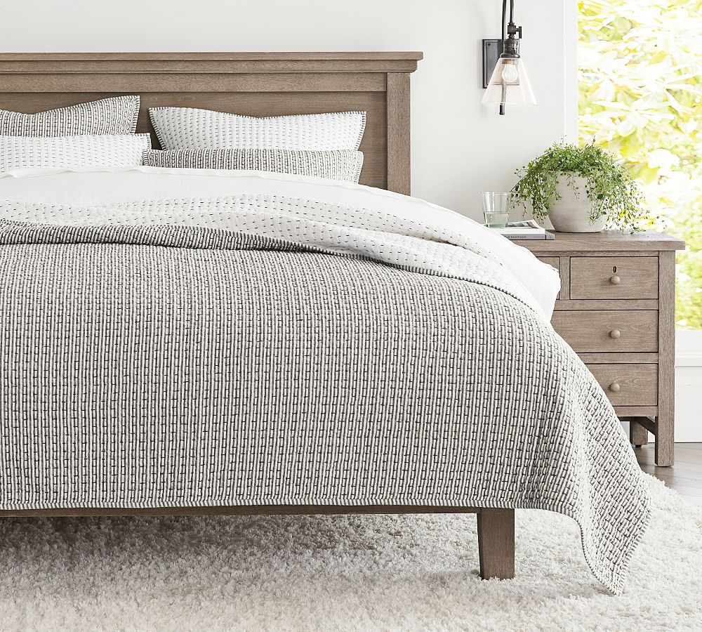 Online Designer Other Gray Pickstitch Wheaton Reversible Striped Cotton/Linen Quilt, King/Cal. King