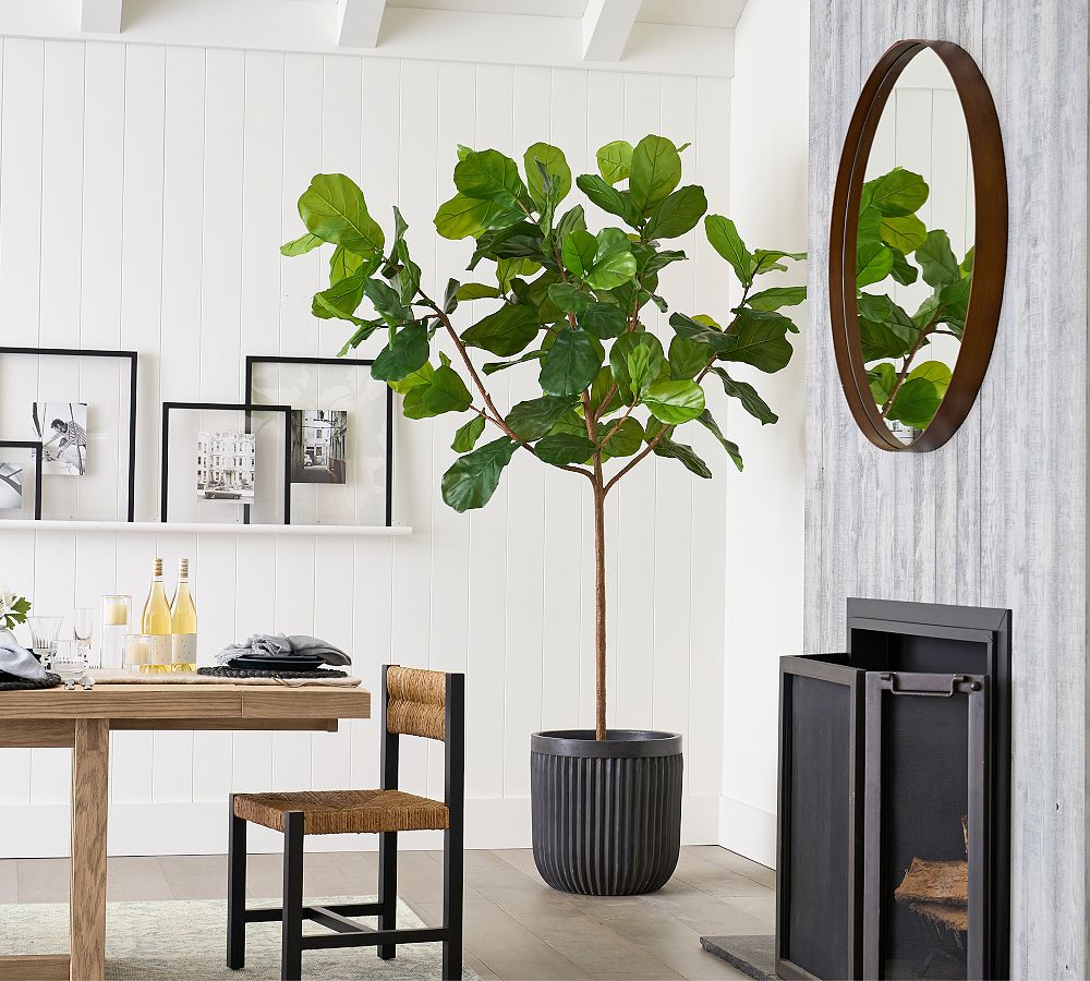 Online Designer Dining Room Faux Potted Fiddle Leaf Fig Tree Large 8' with Black XL Concrete Fluted Planter
