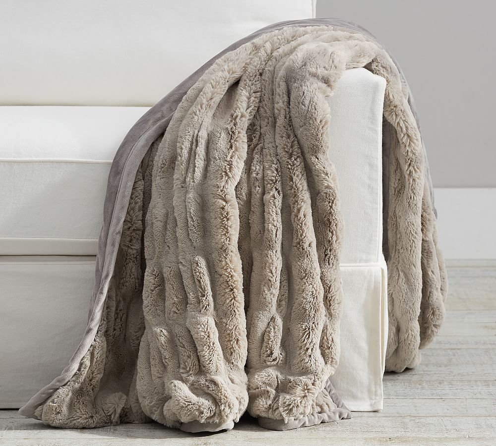Online Designer Bedroom Faux Fur Ruched Oversized Throw Blanket, 60