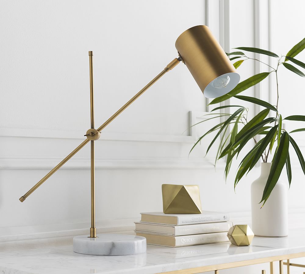 Online Designer Home/Small Office Clenray Metal Task Lamp, Brass & White