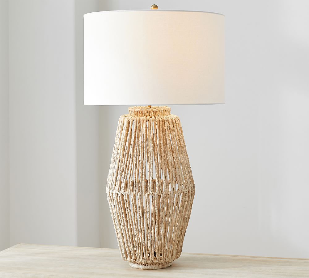 Online Designer Bedroom Abaca Woven Table Lamp, Natural with White XL SS Gallery Shade, Large