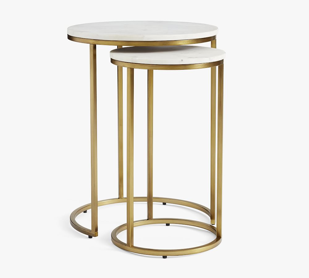 Online Designer Bathroom Delaney Round Nesting End Marble Table, Brass - Set of 2