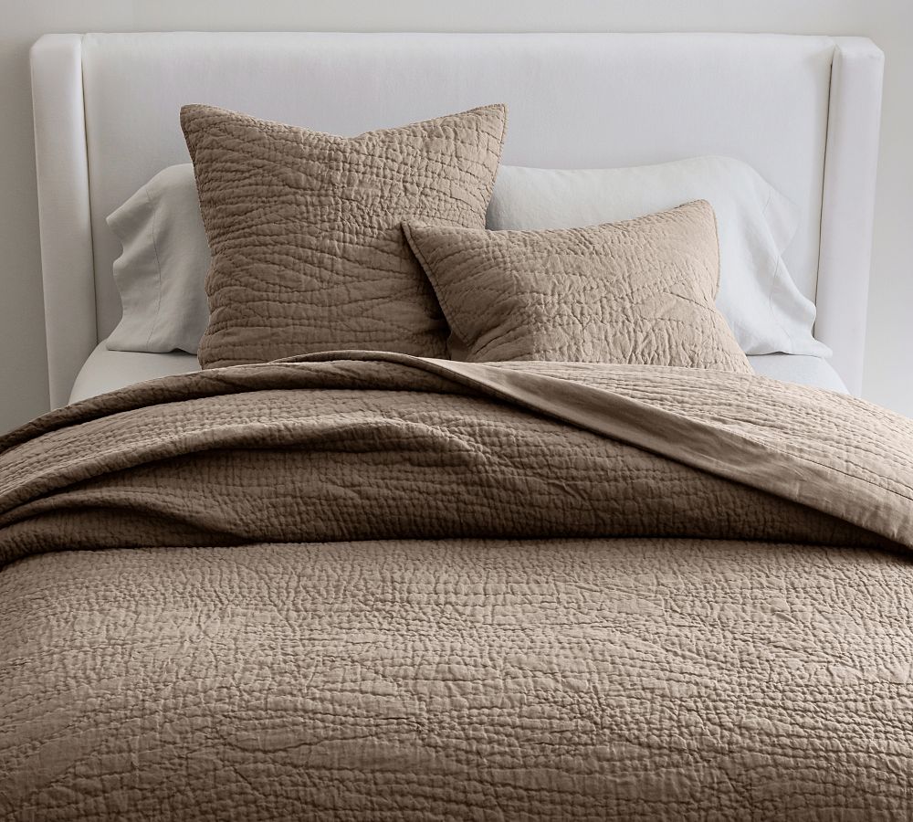 Online Designer Bedroom Belgian Flax Linen Handcrafted Quilt, King/Cal. King, Mocha