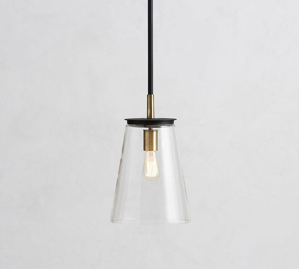 Online Designer Combined Living/Dining Reese Flared Glass Pendant, Bronze & Tumbled Brass