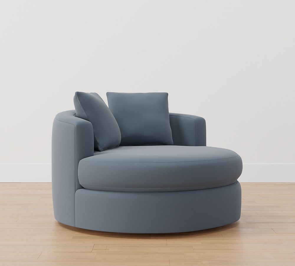Online Designer Living Room Balboa Upholstered Grand Swivel Armchair, Polyester Wrapped Cushions, Performance Everydayvelvet(TM) Slate