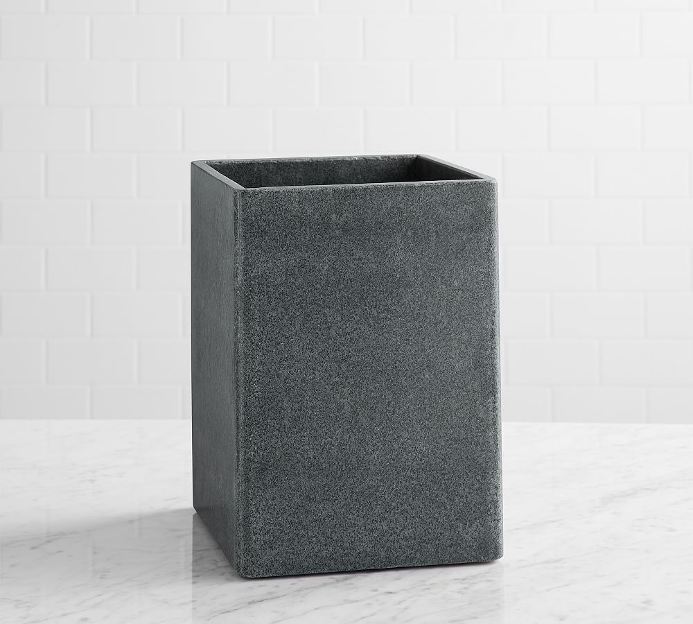 Online Designer Bathroom Marble Trash Can, Black