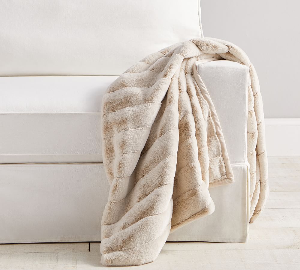 Online Designer Living Room Faux Fur Channel Throw Blanket, 50