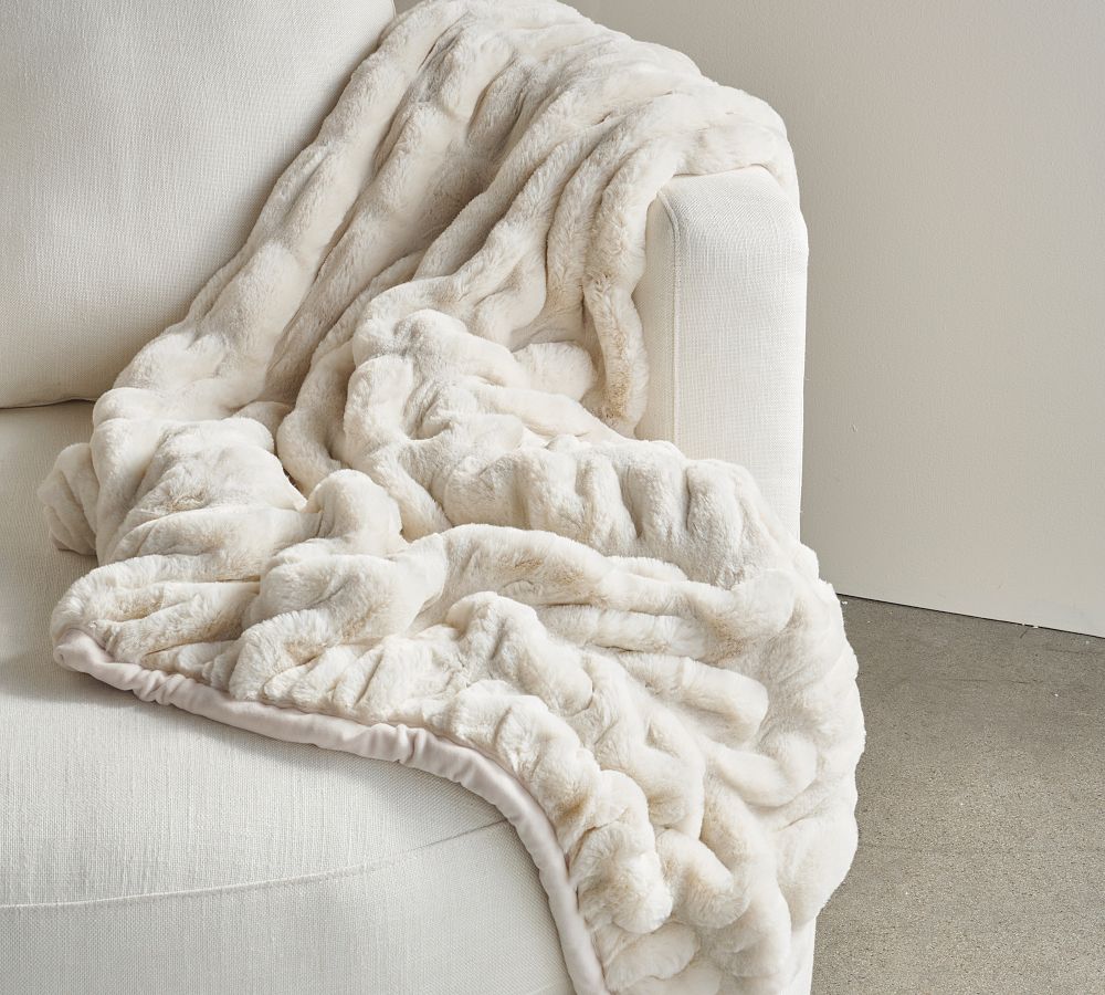 Online Designer Combined Living/Dining Faux Fur Ruched Throw Blanket, 50 x 60