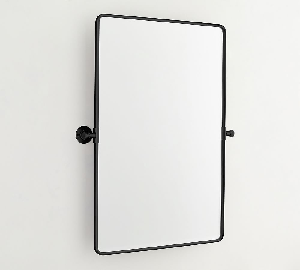 Online Designer Bathroom Vintage Rounded Rectangle Pivot Mirror, Matte Black, 27x35