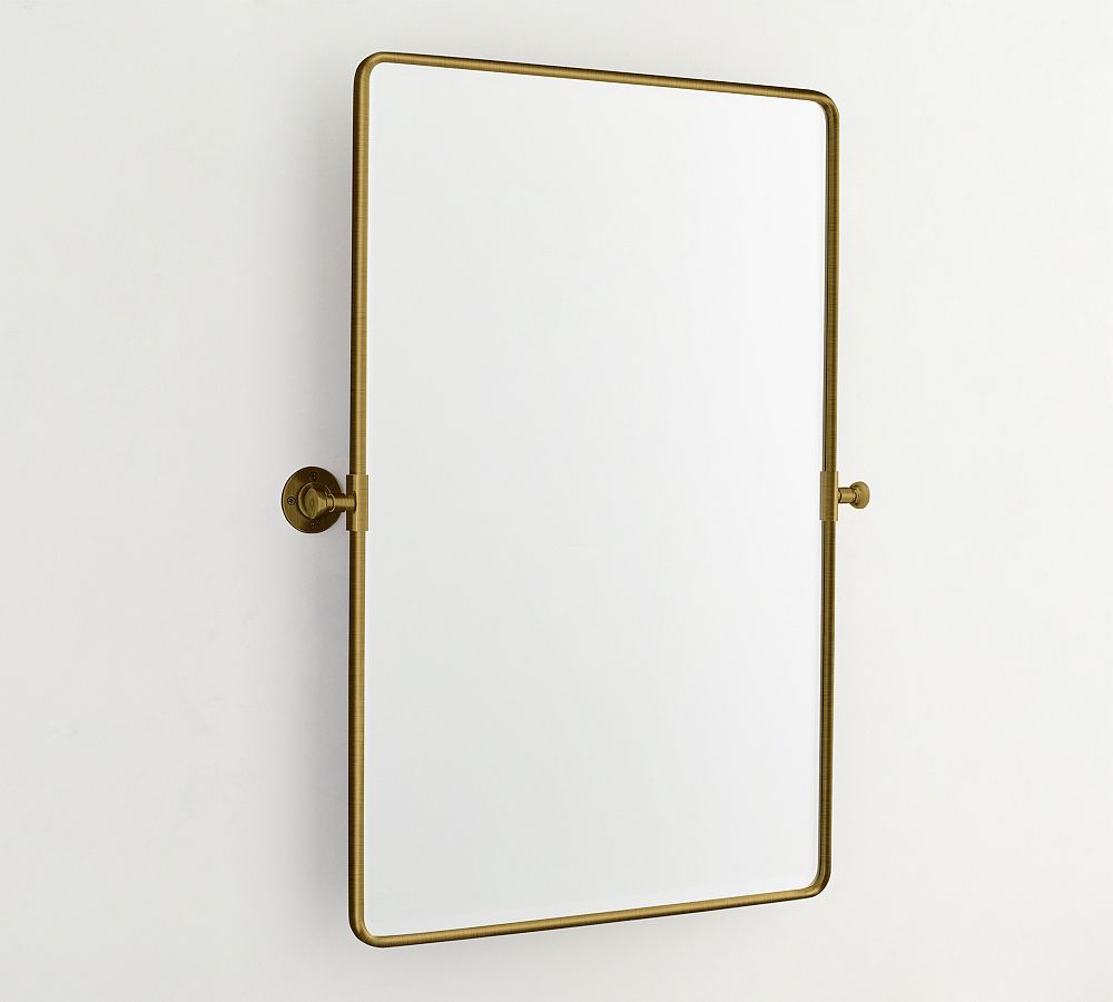 Online Designer Bathroom Vintage Rounded Rectangle Pivot Mirror, Tumbled Brass, 27x35