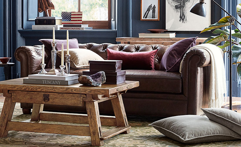 How to Decorate  a Leather Couch Pottery Barn