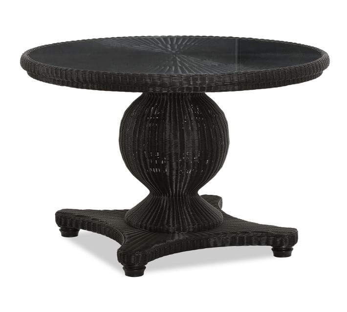 Palmetto All Weather Wicker Round Pedestal Dining Table Chair Palmetto All Weather Wicker Round Pedestal Dining Table Chair Set Black Pottery Barn