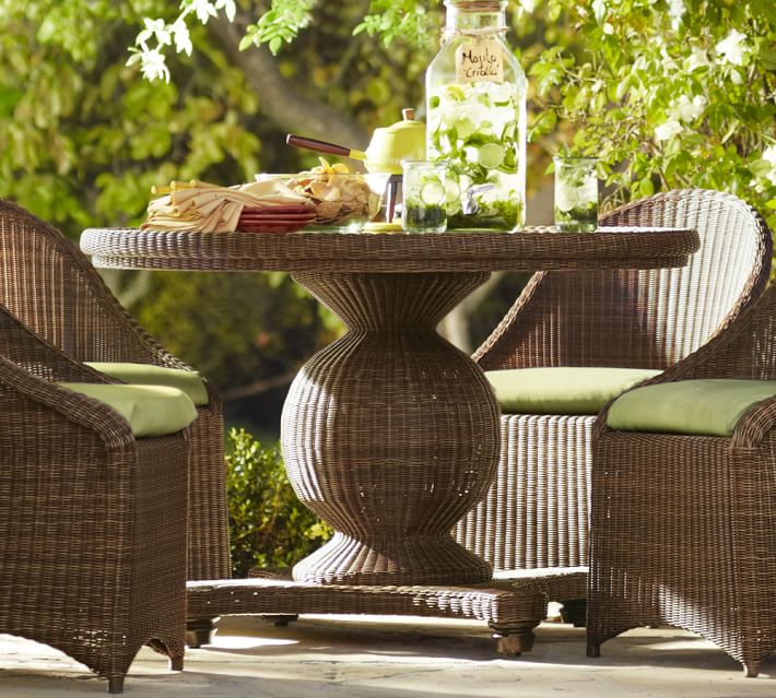 Palmetto All Weather Wicker Round Pedestal Dining Table Honey Palmetto All Weather Wicker Round Pedestal Dining Table Honey Pottery Barn