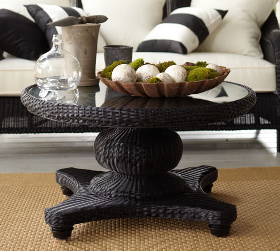 Palmetto All-Weather Wicker Round Pedestal Coffee Table - Black Palmetto All-Weather Wicker Round Pedestal Coffee Table - Black - Palmetto All-Weather Wicker Round Pedestal Coffee Table - Black