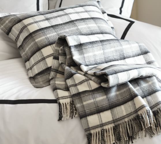 Plaid Fringed Euro Sham, Black