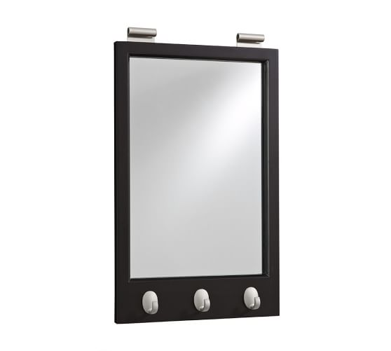 Daily System Framed Mirror with Hooks, Black