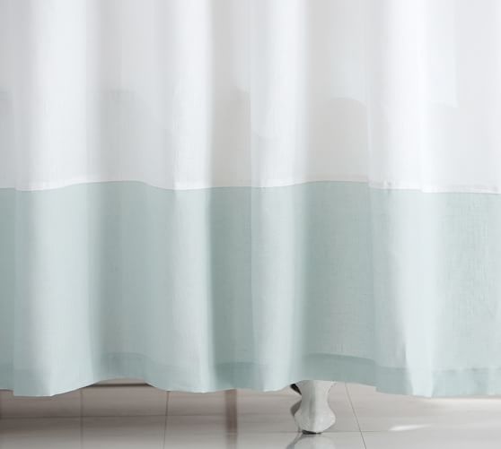 Linen Banded Shower Curtain, Porcelain Blue