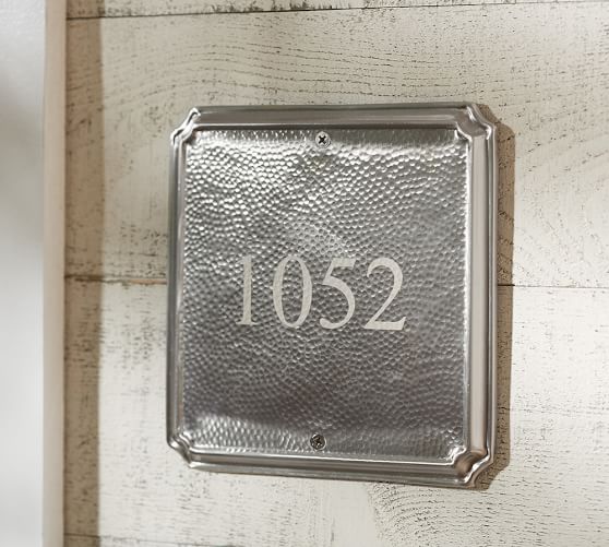 Ella Hammered Metal House Address Plaque, Medium, Vintage Pewter finish