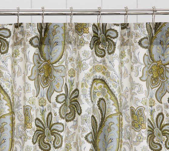 Charlie Paisley Organic Shower Curtain, Blue