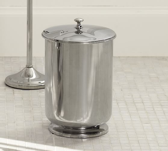 Mercer Lidded Waste Basket, Polished Nickel finish