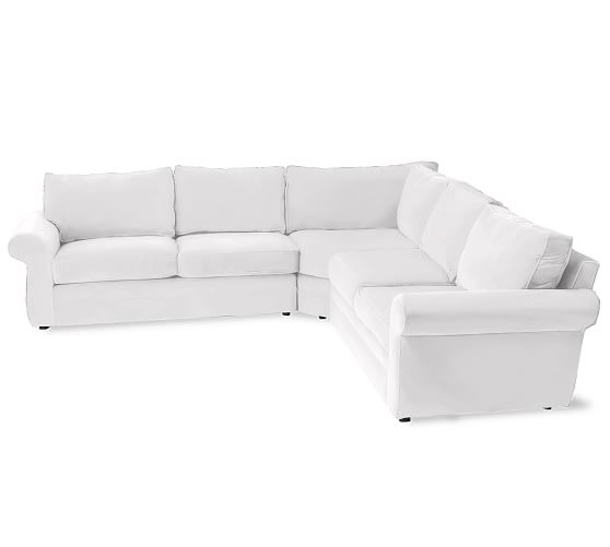 Pearce Upholstered 3-Piece L-Shaped Sectional, Down Blend Wrapped Cushions, Twill White