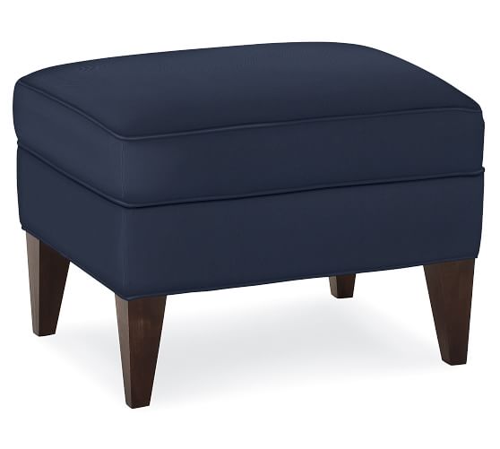 Marcel Upholstered Ottoman, Polyester Wrapped Cushions, Twill Cadet Navy