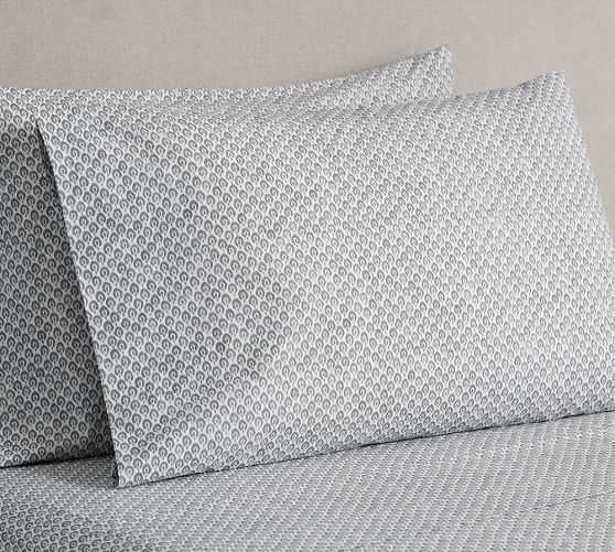 Jerrie Print Organic Sheet Set Smoke Pottery Barn