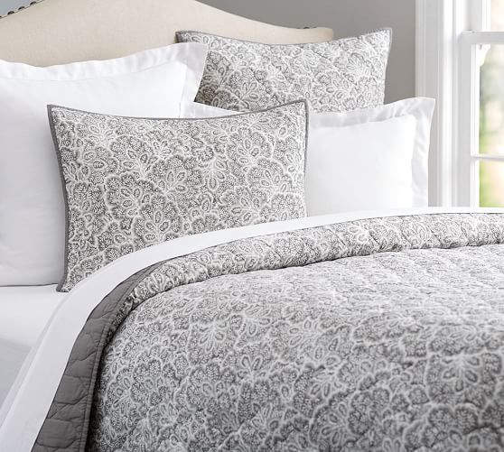 Clio Reversible Coverlet & Sham Smoke Pottery Barn