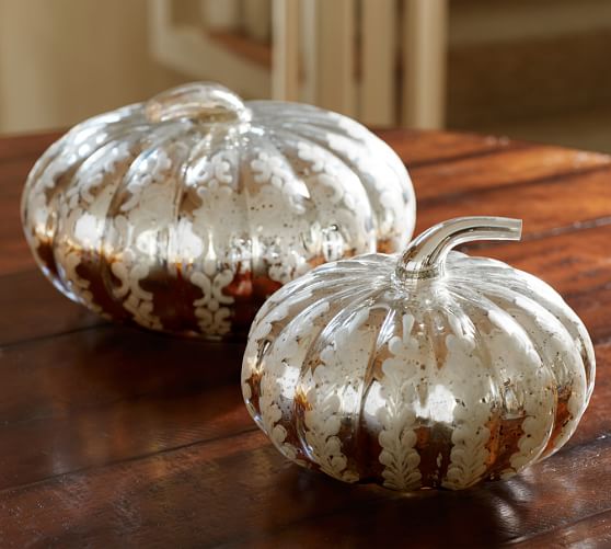 Etched Antique Mercury Glass Pumpkin | Pottery Barn