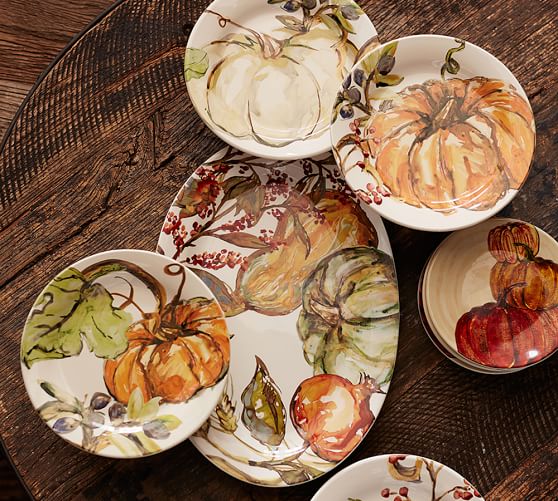 Watercolor Painted Pumpkin Serving Platter | Pottery Barn