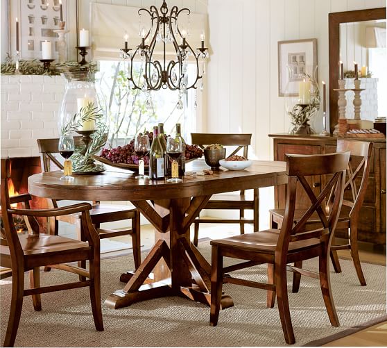 Benchwright Extending Pedestal Dining Table, Alfresco Brown | Pottery Barn