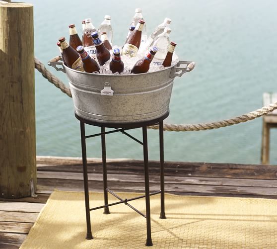 Galvanized Metal Large Party Bucket & Stand Pottery Barn