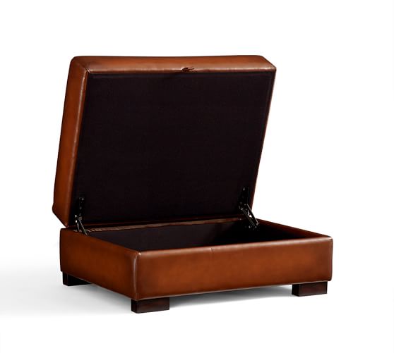 Turner Leather Storage Ottoman Pottery Barn Detailed View; Detailed View; Detailed View ... - Turner Leather Storage Ottoman Pottery Barn